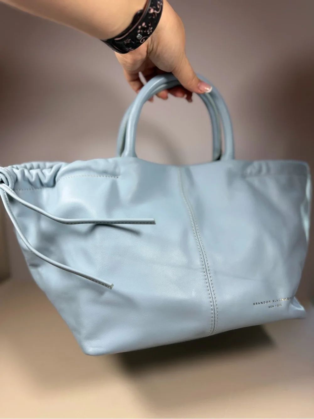 Brandon Blackwood New York Ruched Tote bag- light blue (hard to find color)